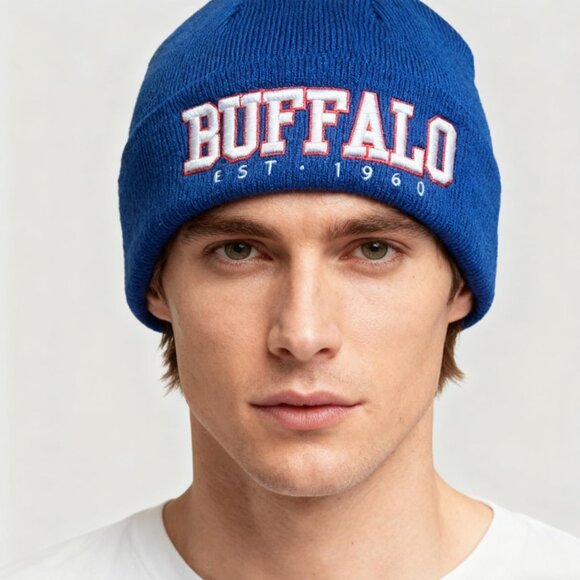 Women's Blue & Red Soft Knit Winter Hat For Cold Weather Beanie Toque Hat - Picture 5 of 6